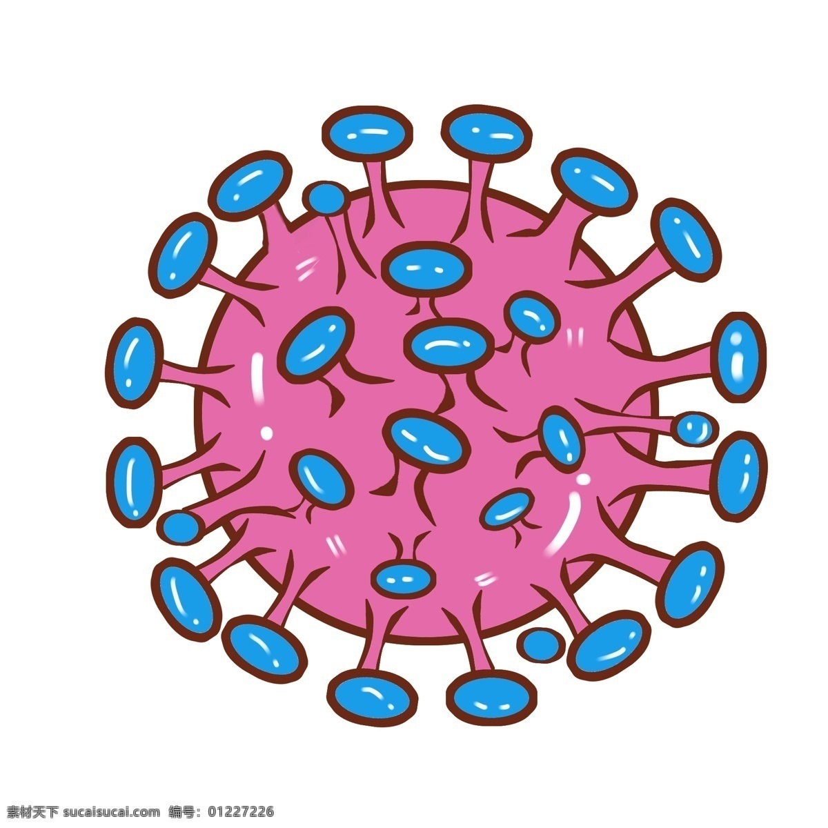 粉色 圆球 细菌 插画 粉色的细菌 生物细菌 病菌 卡通细菌插画 蓝色的触须 病菌插画 圆球细菌