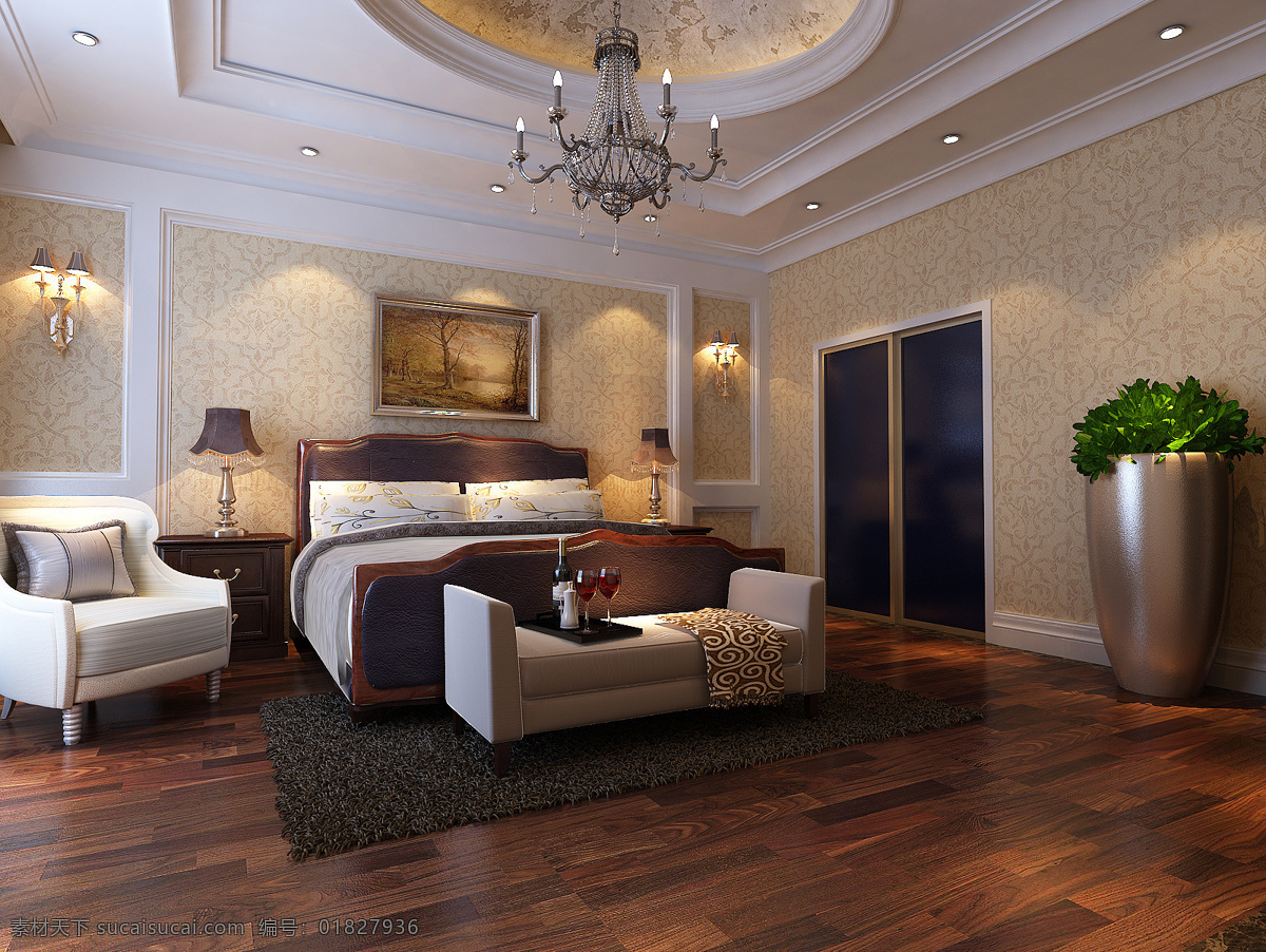 欧式 风格 卧室 欧式住宅 西式 欧式卧室设计 3d 贴图 材质