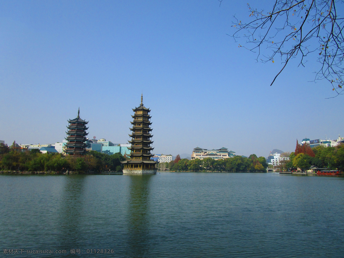 塔 宝塔 蓝天 湖 湖泊 风景 自然景观 自然风景