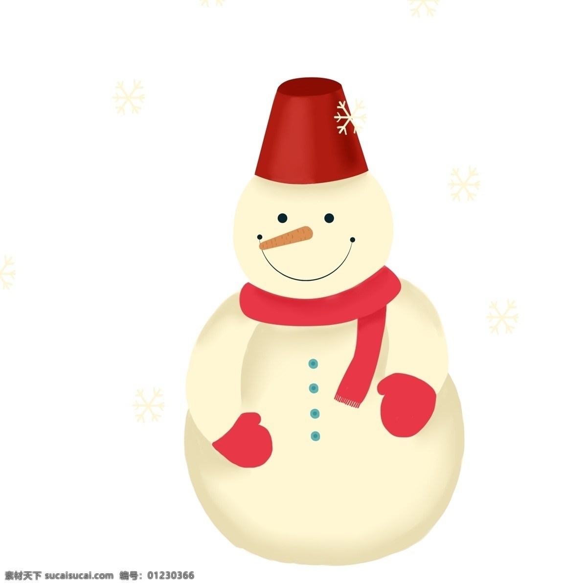 复古 大雪 中 微笑 雪人 雪花 插画 卡通 泛黄 手绘 冬日元素