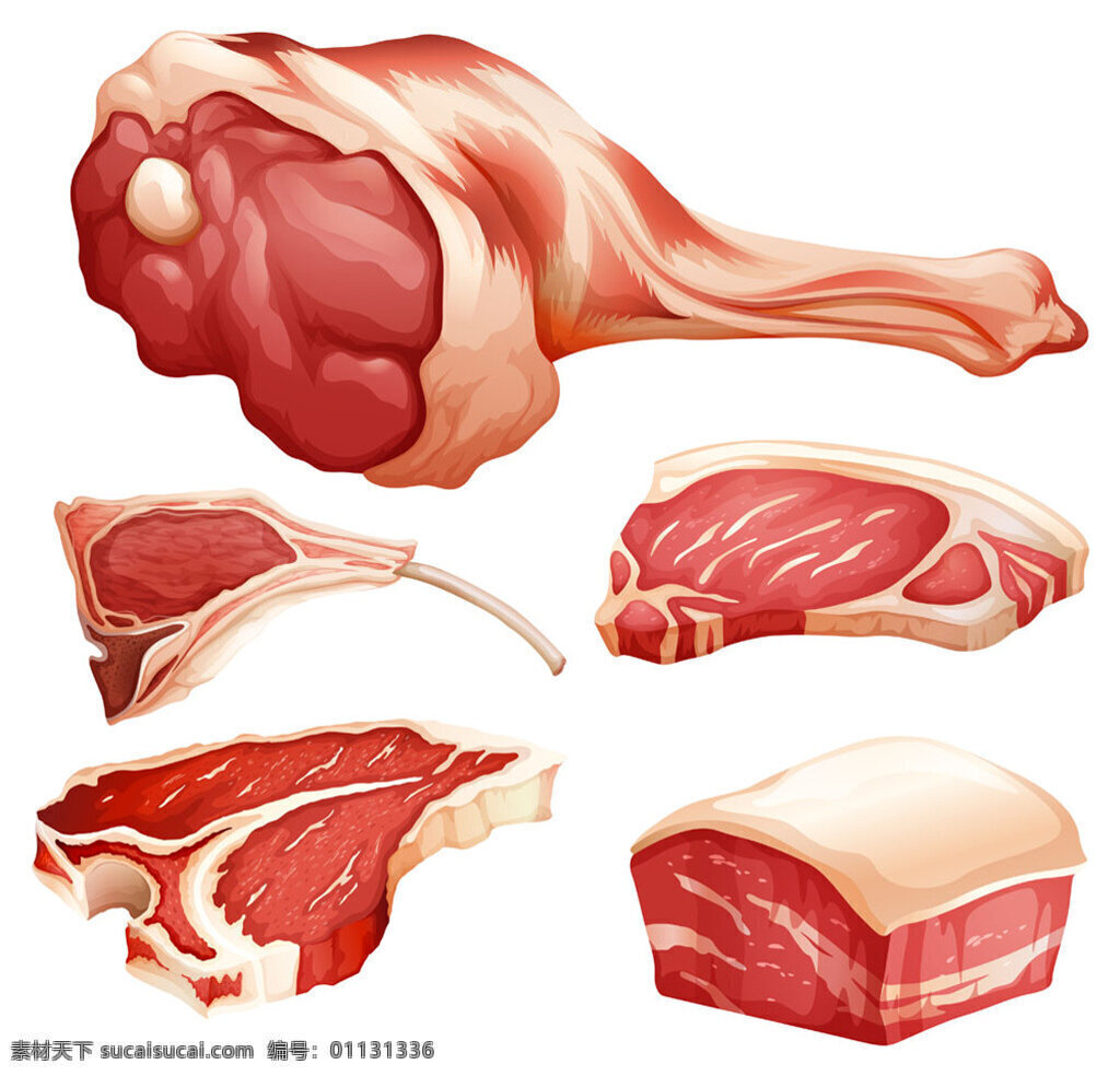 卡通肉类美食 腿肉 美食插画 猪肉 腊肉 食品 包装设计 插画 食物插画