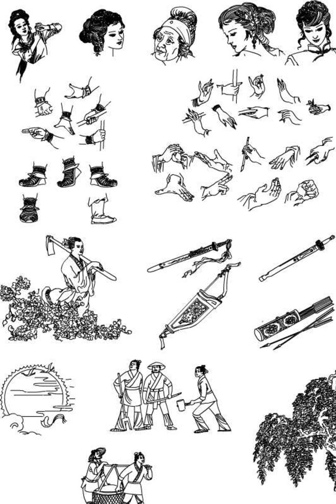 线描人物元素 壁画 线描画 格式线稿 人物图 人物图库 生活人物