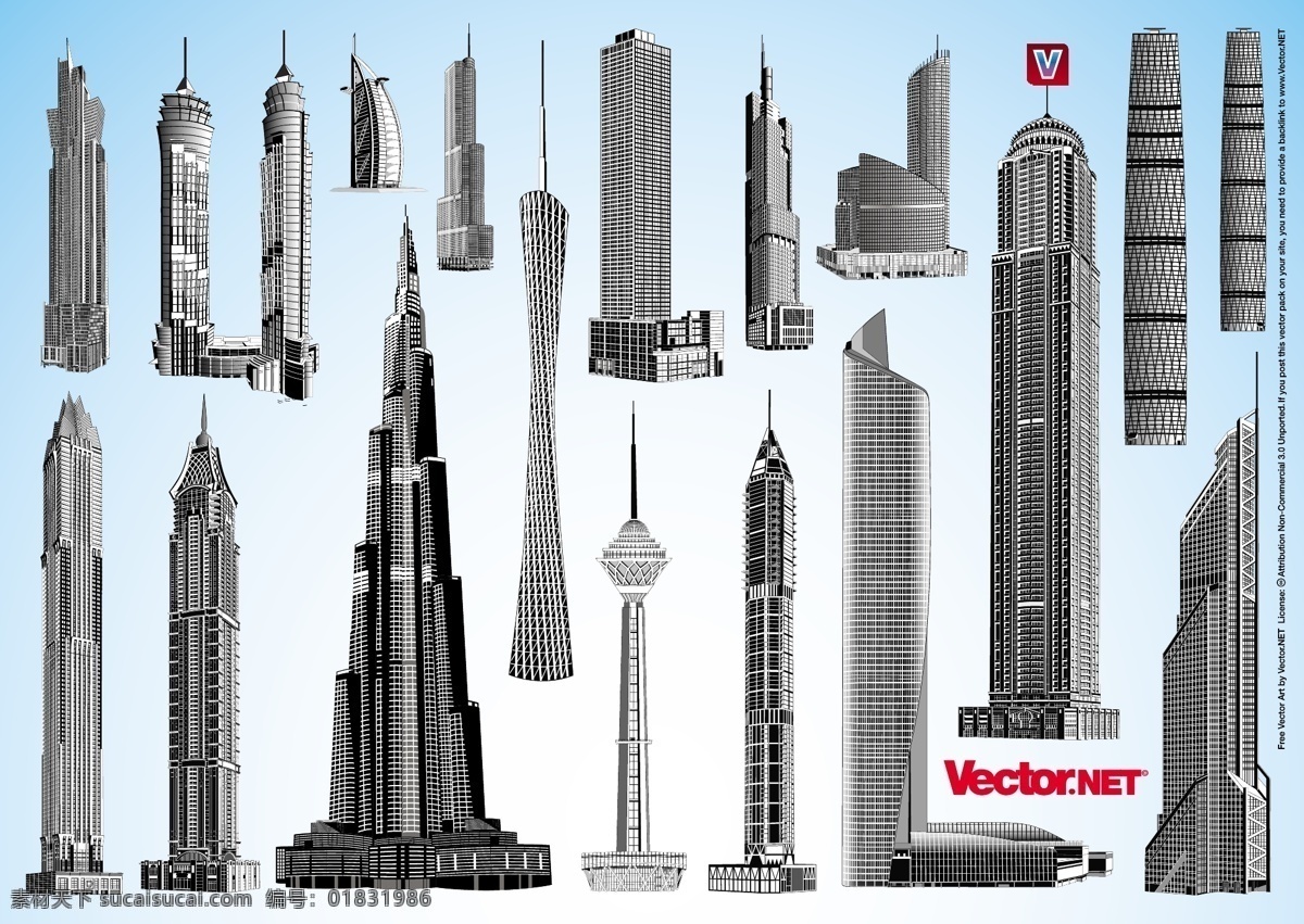 纽约 迪拜 摩天大楼 向量 城市 矢量 黑色 白色 建筑 矢量图 其他矢量图