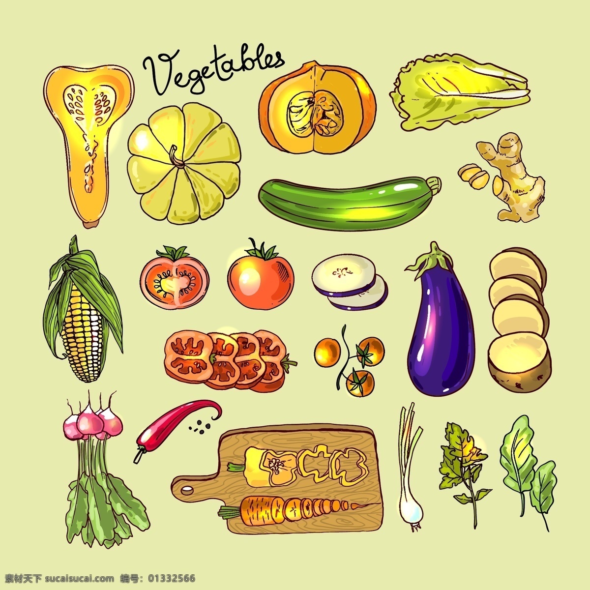 手绘 食物 果蔬 矢量 平面设计 矢量素材 设计素材 背景素材