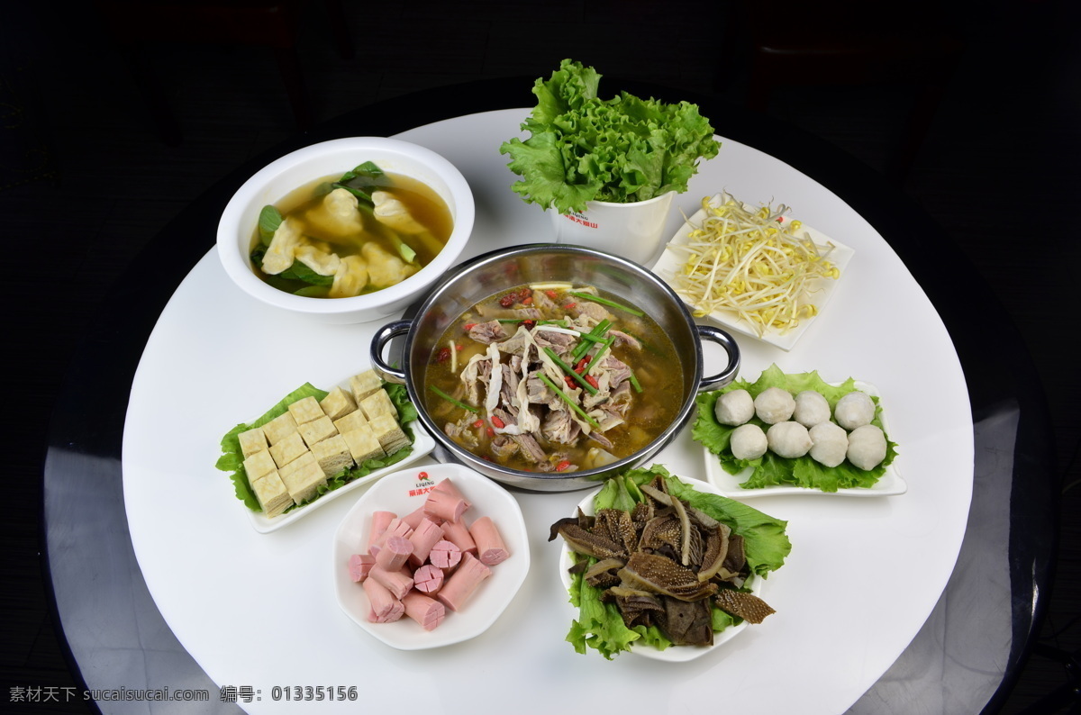 火锅 套餐 餐饮美食 豆芽 火腿 生菜 食物原料 鱼丸 火锅套餐 psd源文件