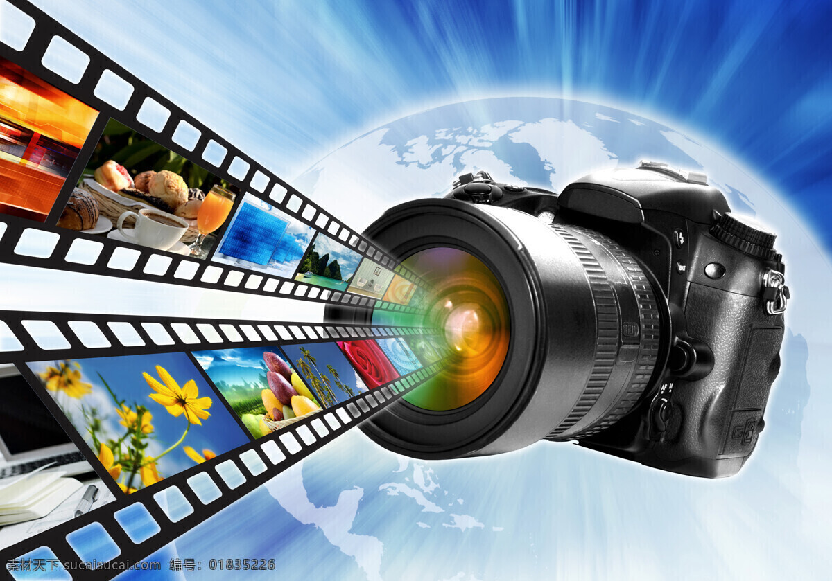 相机与底片 地球 光芒 相机 底片 照片 数码产品 影音娱乐 生活百科 黑色