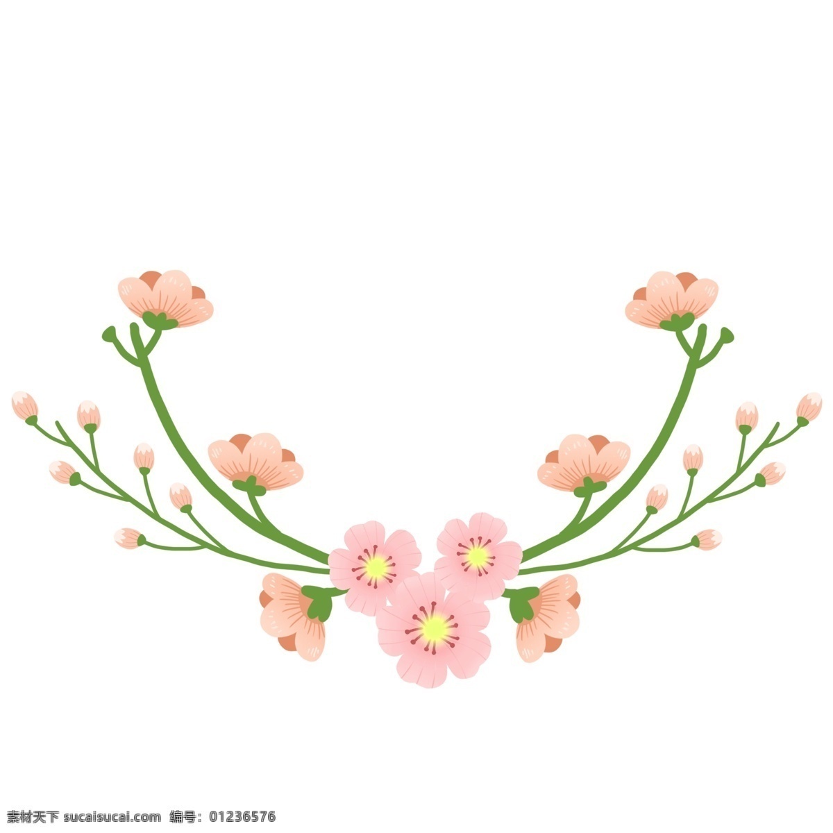 樱花 装饰 花环 免 抠 花朵 花瓣 树枝 树叶 心形 爱心 原创手绘 唯美 粉红色 简单 卡通樱花 粉红色的花瓣
