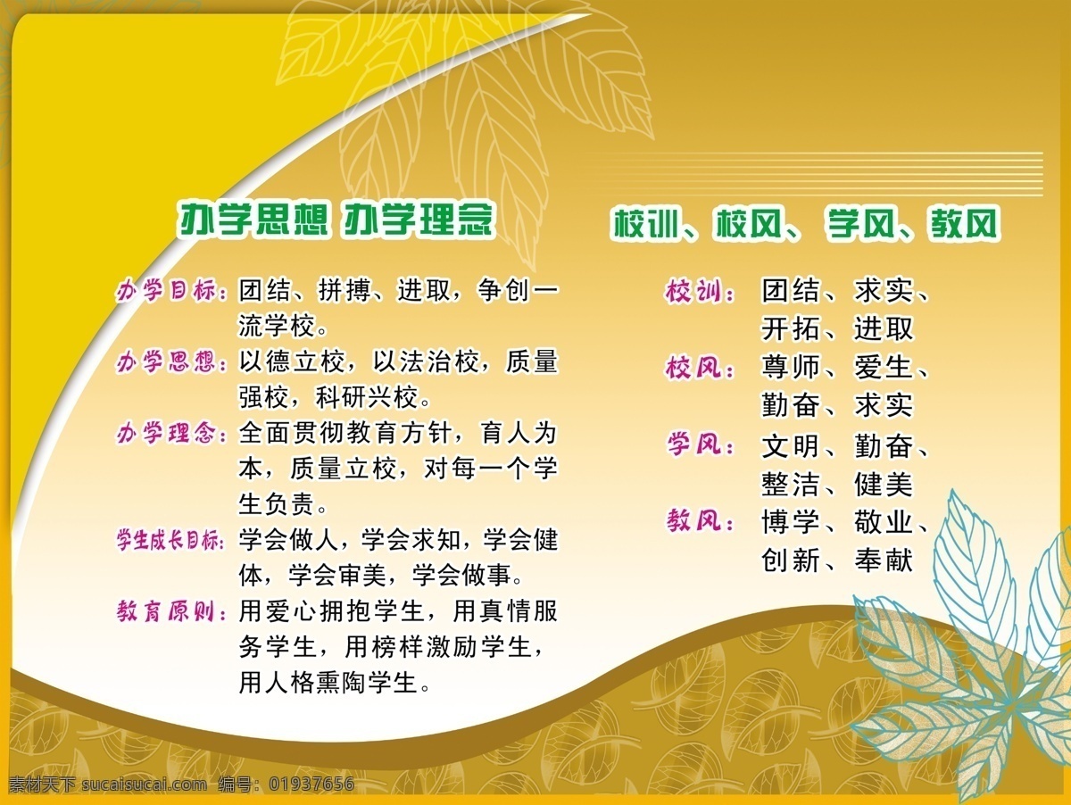 学校 橱窗 展板 枫叶 小学 中学 办学理念 办学宗旨 展板模板 广告设计模板 源文件
