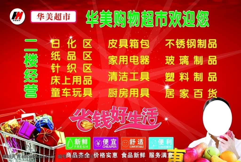 华美 超市 墙体 海报 华美超市 墙体海报 超市主营 购物车 购物海报