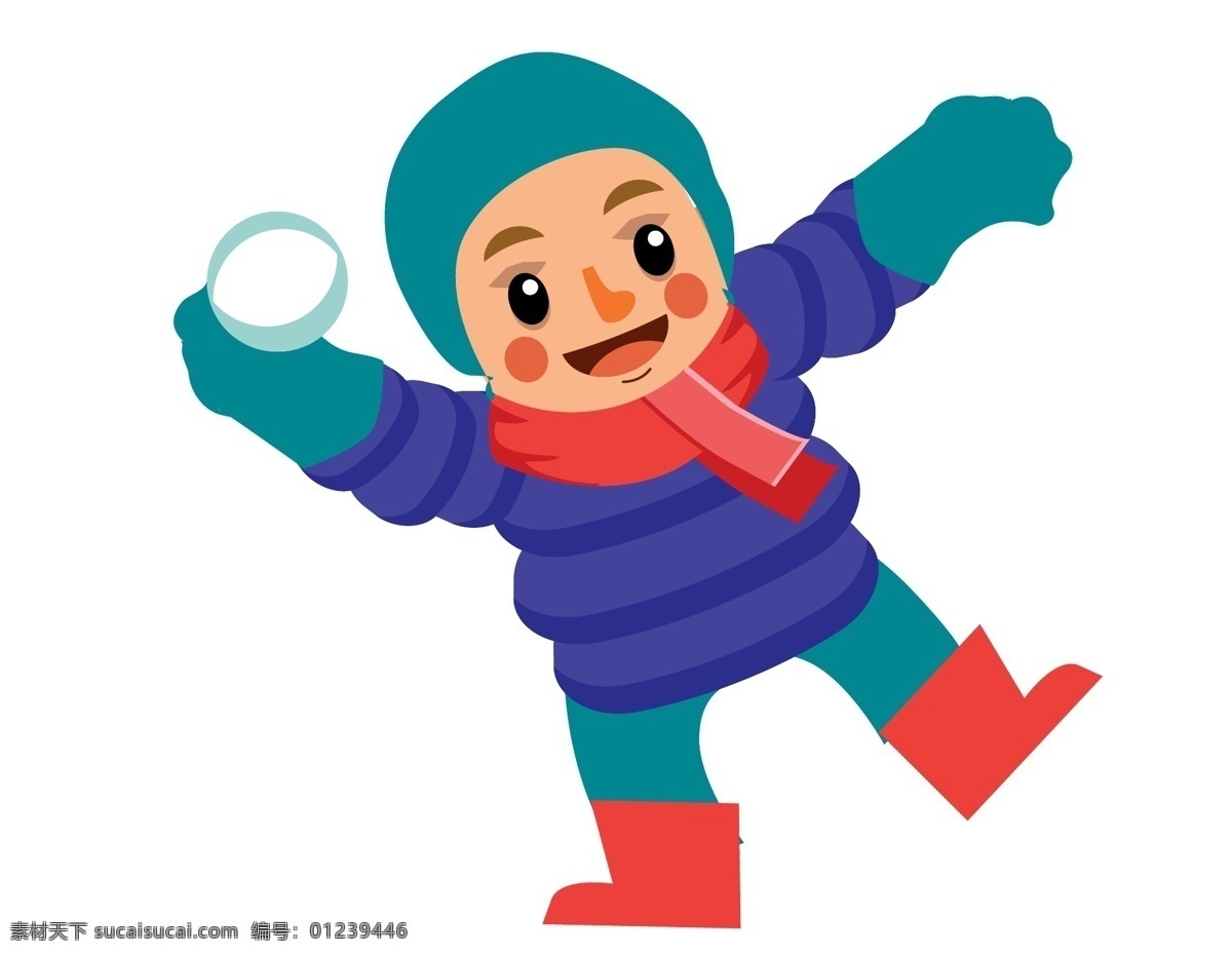 卡通 儿童 玩 雪球 元素 小清新 冬季 装饰 矢量元素 手绘 棉衣帽子 玩雪球 ai元素
