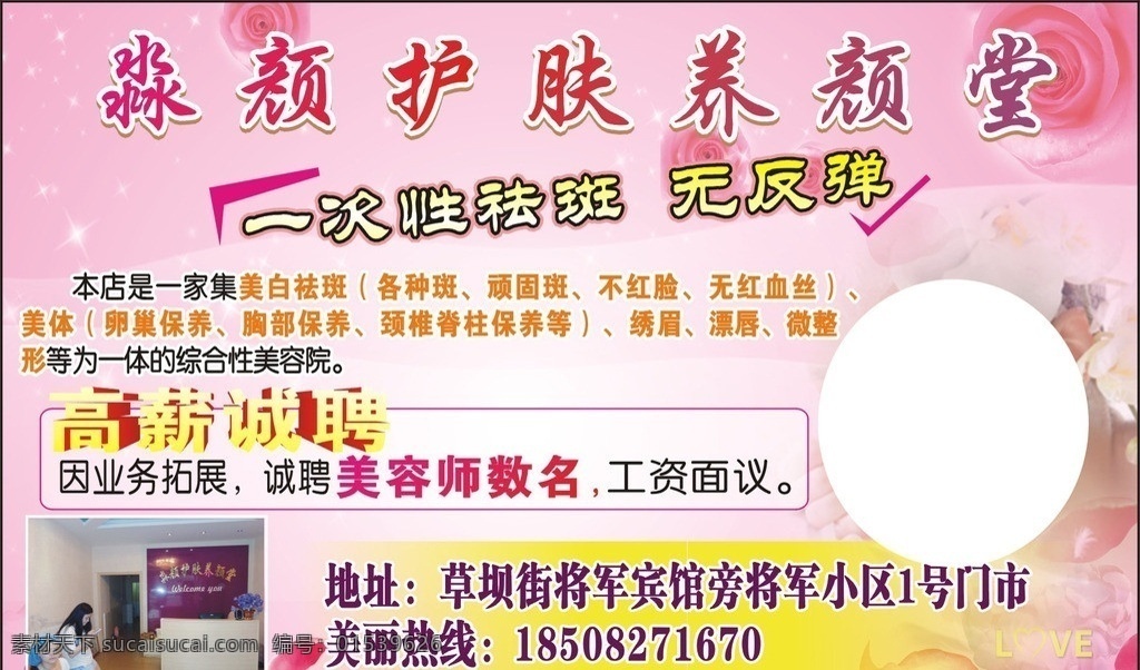 淼 颜 护肤 养颜 堂 美容 宣传单 高薪诚聘 矢量