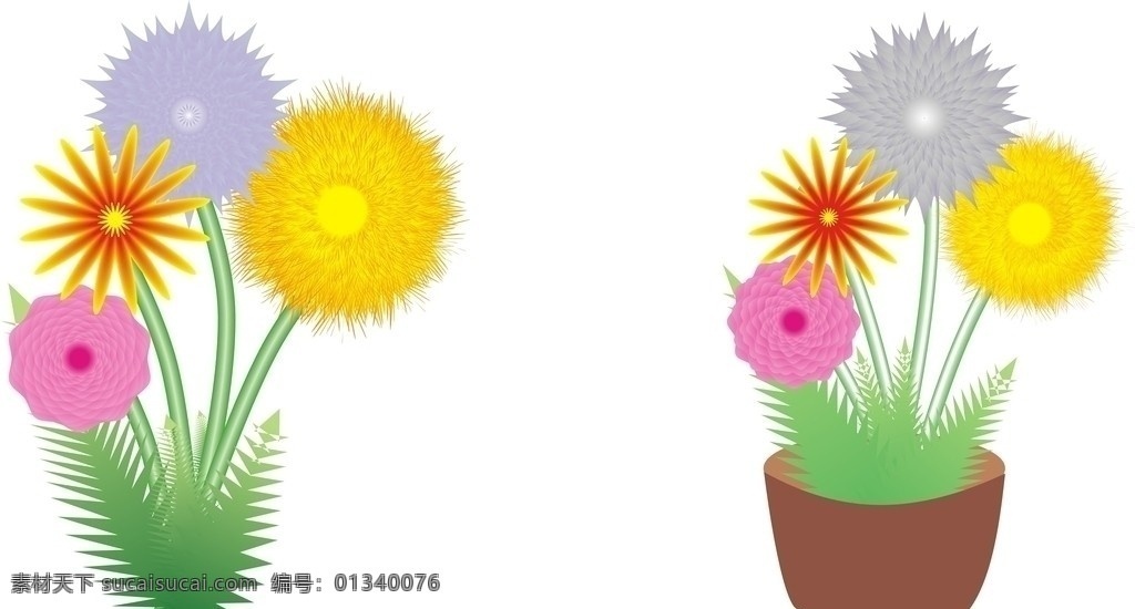 卡通 矢量 花瓣 图形 矢量图形 花朵 花盆 菊花 黄色 花草 生物世界