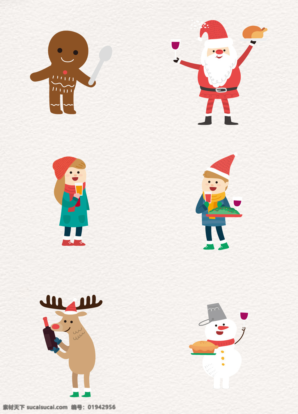 矢量 圣诞节 角色 卡通 圣诞老人 女孩 矢量图 圣诞角色 姜饼人 男孩 麋鹿 雪人
