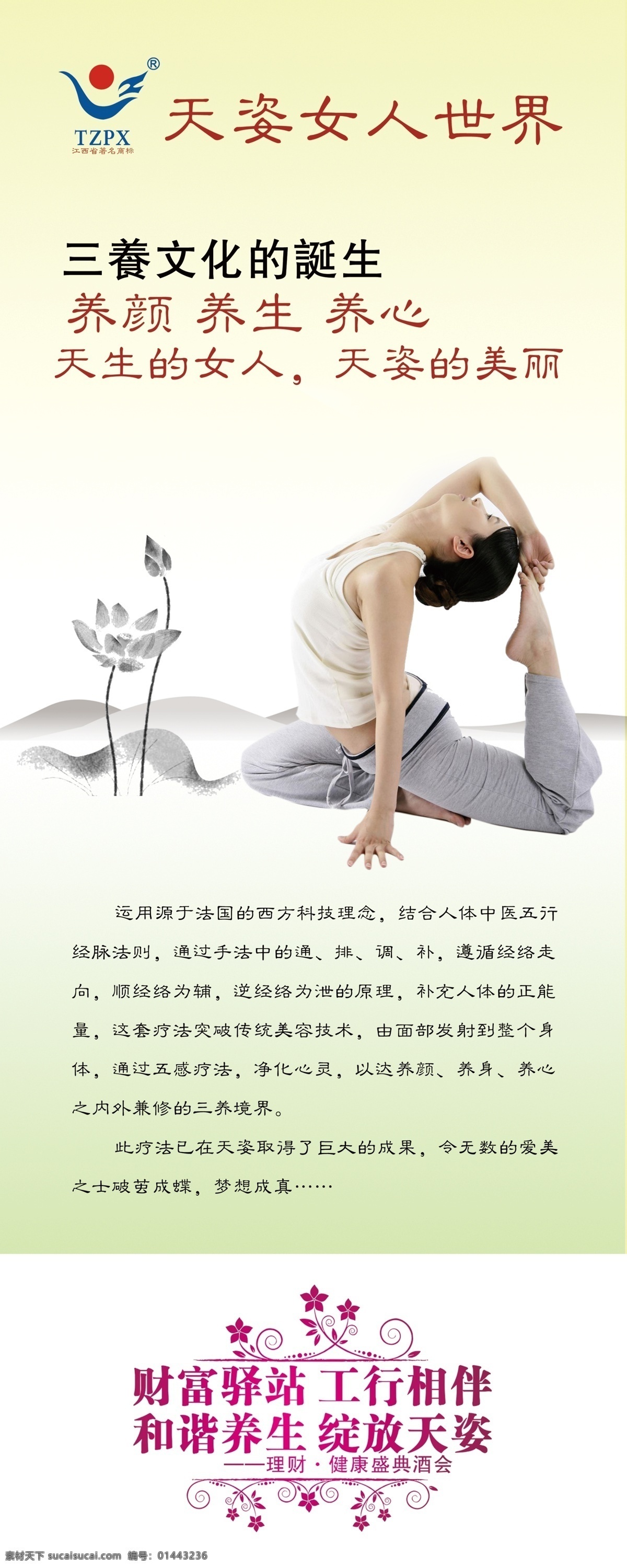 女子养生 养生 瑜伽 气质 中国风 山水 美女 x展架 展架 分层 源文件
