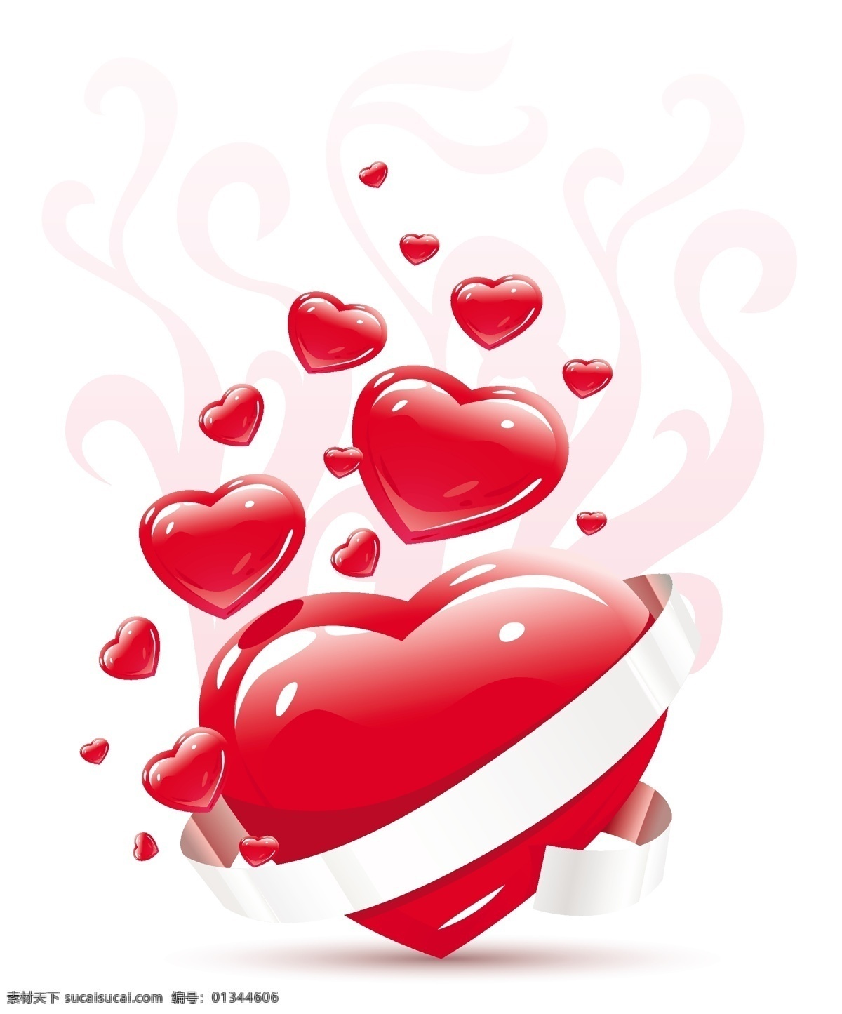 浪漫 爱心 主题 矢量 爱心设计 花纹 浪漫爱心 丝带 立体红心 矢量图 其他矢量图