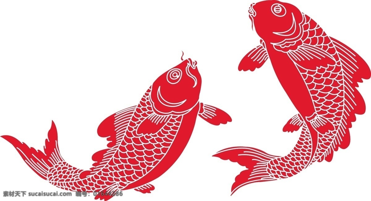 鲤鱼 红鲤 剪纸 鱼 年年有鱼 红鲤莲花图 生物世界 鱼类