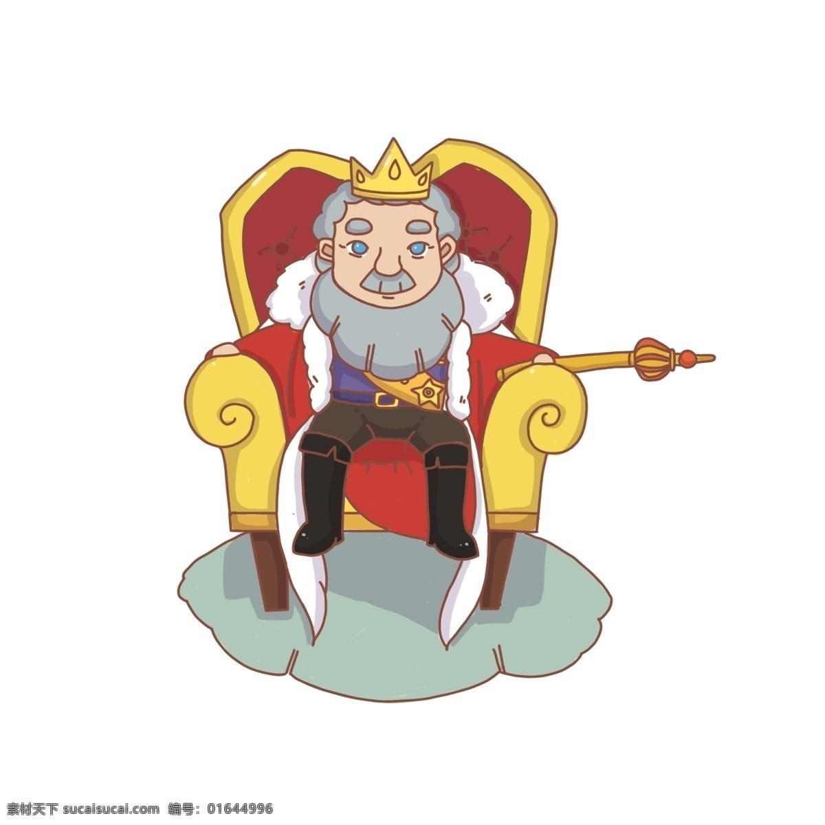 手绘 卡通 西方国王 椅子 手杖 西方 国王 手杖可商用
