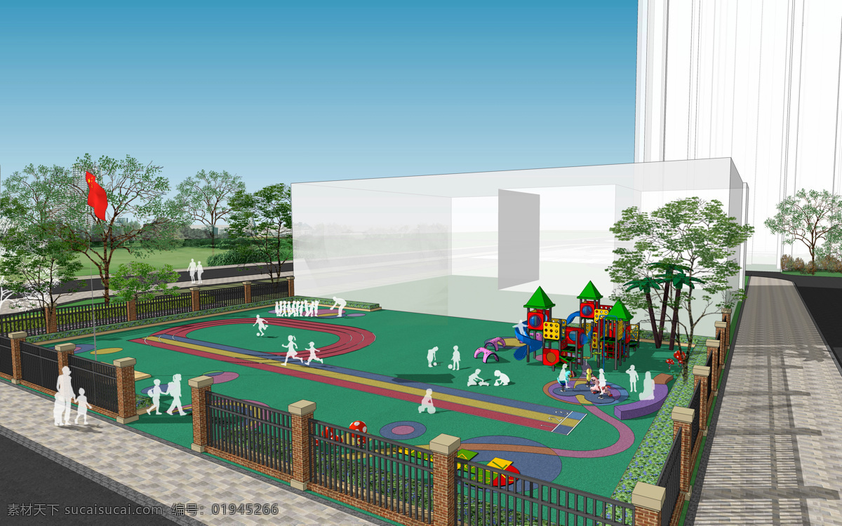 幼儿园 室外 活动区 幼儿园活动区 儿童活动区 幼儿园体育场 围墙 幼儿园大门 儿童游乐区 环境设计 景观设计