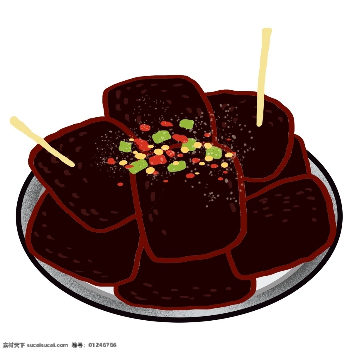 美味 黑色 臭豆腐 食物 食物插画 美味的食物 黑色的臭豆腐 小吃 美味的臭豆腐 小吃插画