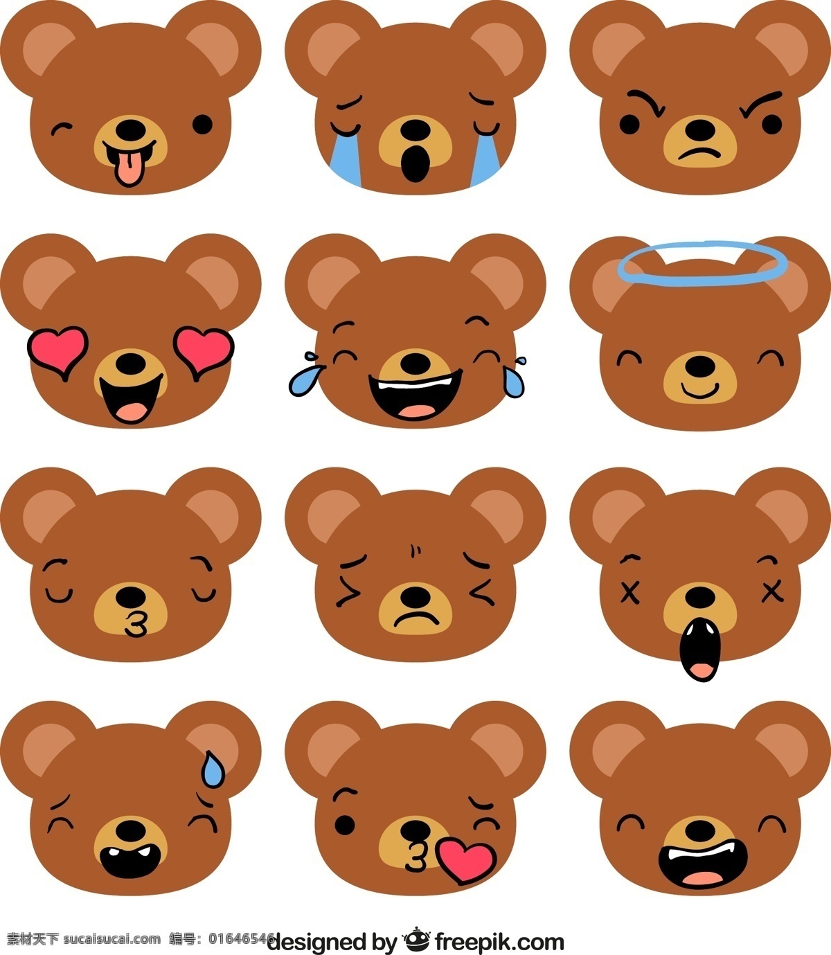 组 棕色 小 熊 表情 包 可爱 卡通 卡哇伊 矢量素材 动物 小动物 创意设计 简约 创意 元素 生物元素 动物元素