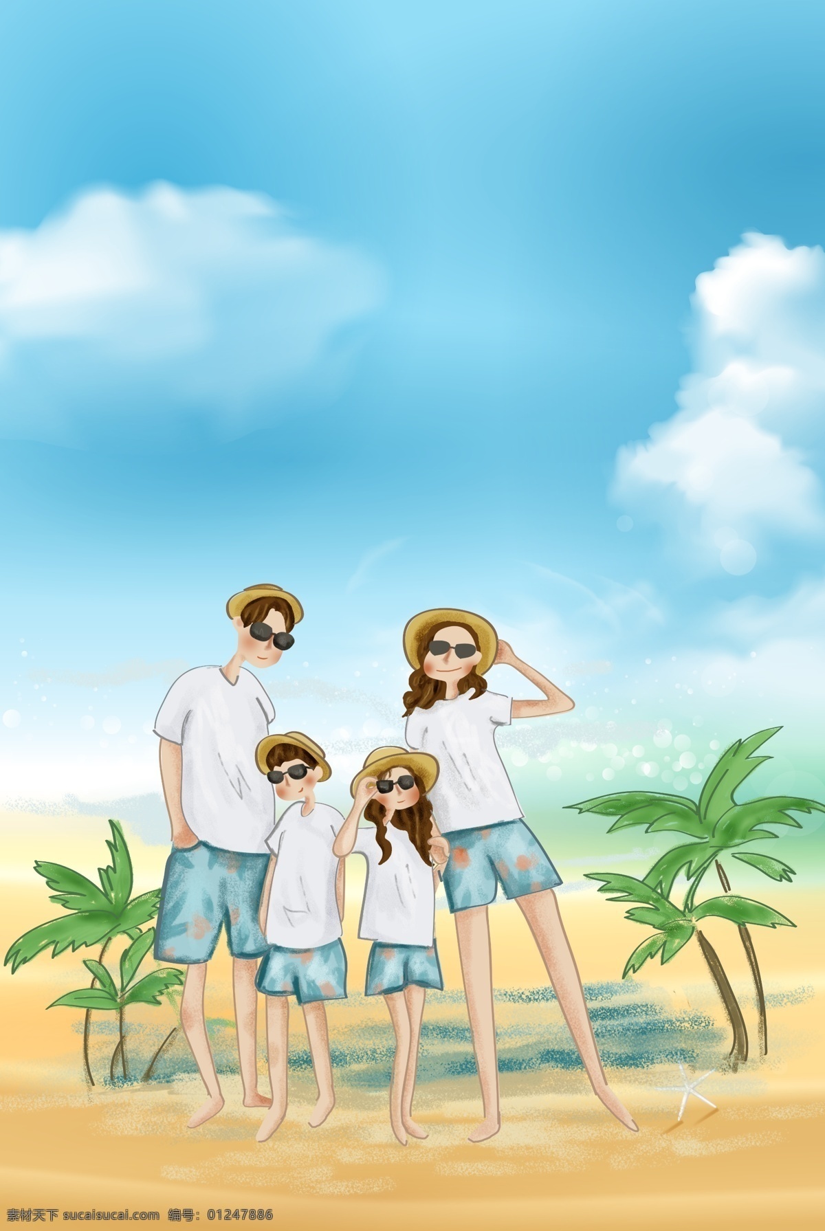 家人 度假 暑期 背景 海报 家庭 一家人 暑假 沙滩 海滩