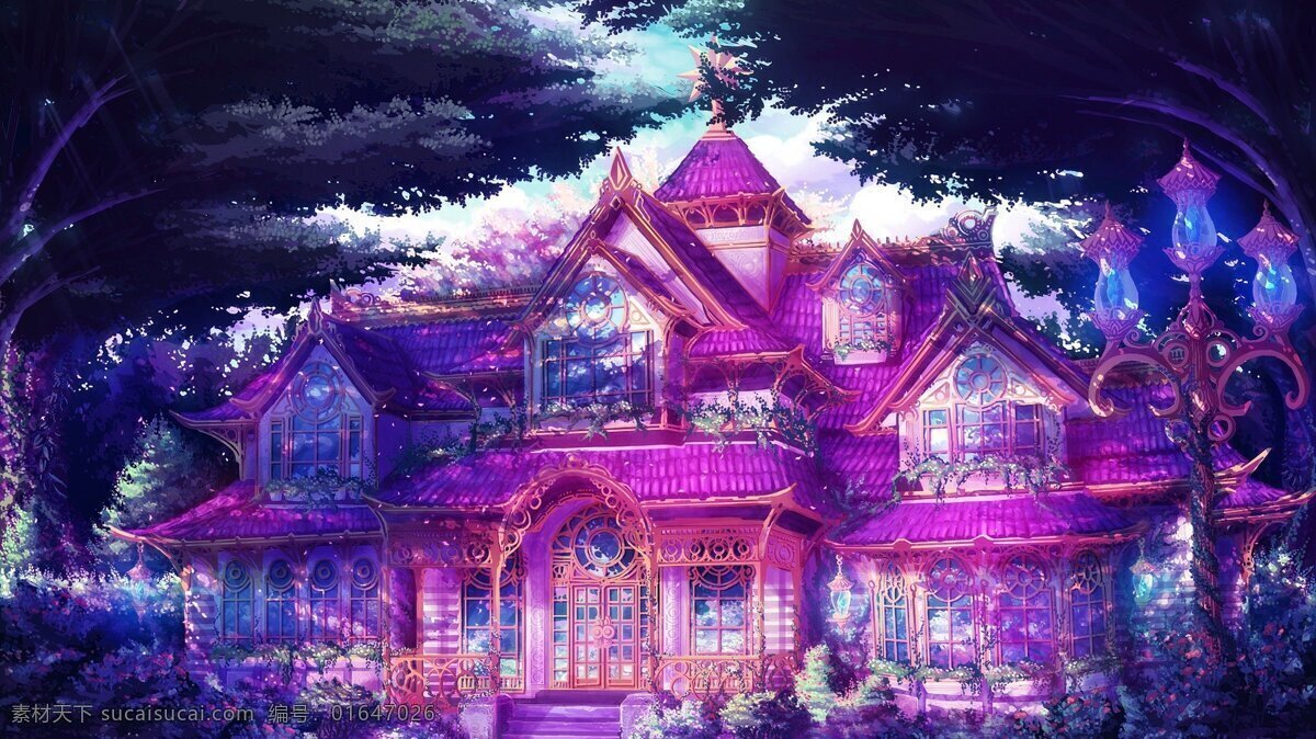 梦幻 紫色 城堡 高清 唯美 宝塔