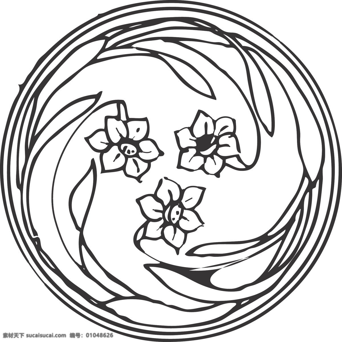 花纹 花卉 植物 观赏 纹理 线条 矢量 装饰 插画 白描 圆形 线条装饰纹样 文化艺术 传统文化
