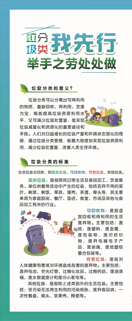 展架 展板 漫画 背景 垃圾分类字体 分类意义 分类 方法