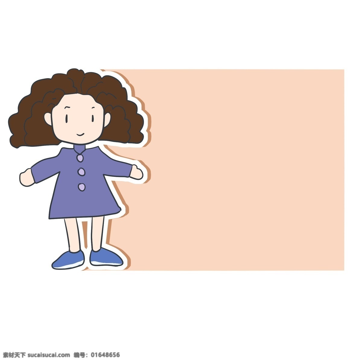手绘 小女孩 温馨 提示 温馨提示 卡通小女孩 小女孩边框 粉色边框 背景 正方形边框 简约
