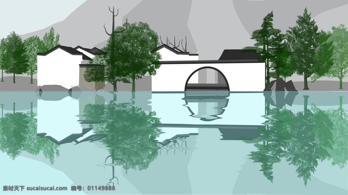 中国 风 建筑 青砖 黛瓦 水中 倒影 中国风 青砖黛瓦 徽派建筑 临水