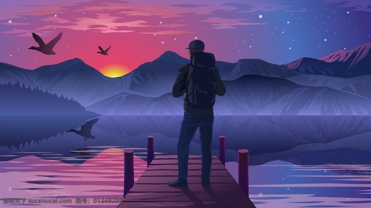 晚安 你好 之一 个人 时间 湖面 高山 大雁 流光溢彩 旅行者 夕阳西下