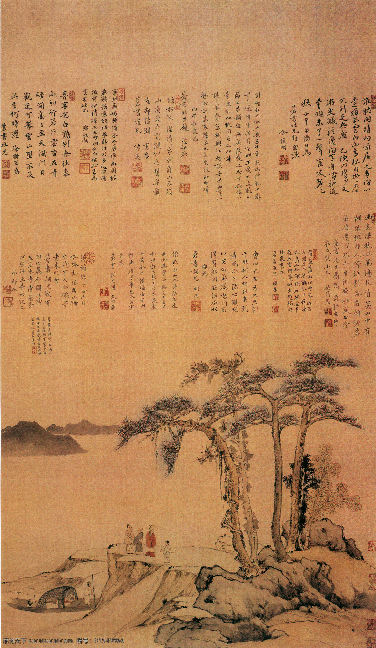 贻鹤寄书图 山水画 中国 古画 中国古画 设计素材 山水名画 古典藏画 书画美术 棕色