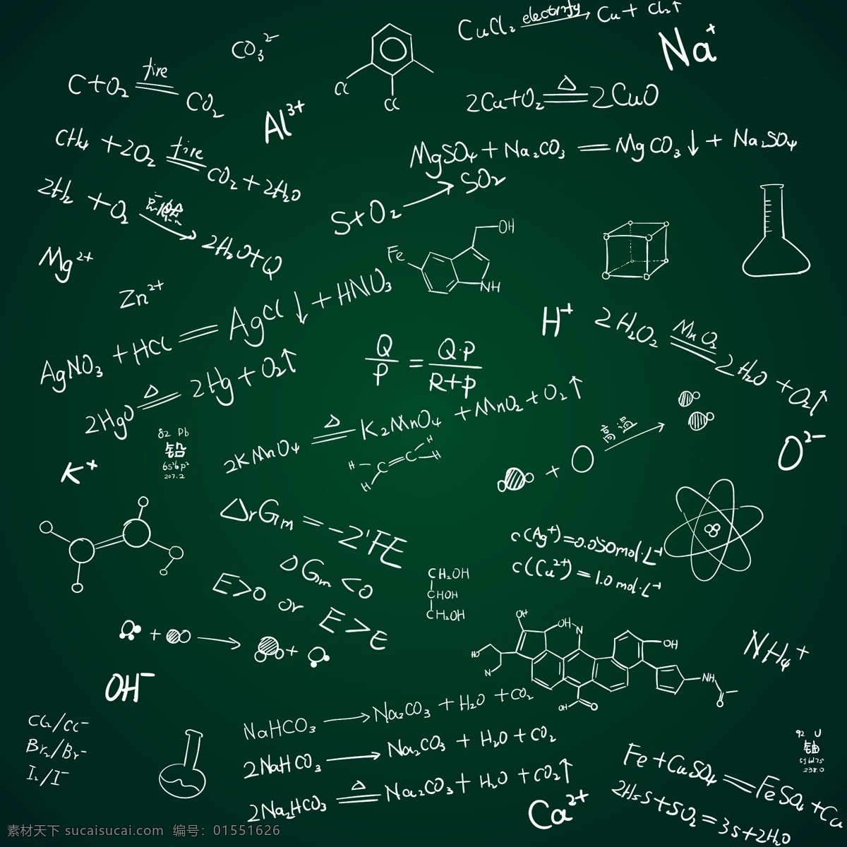 数学 化学公式 黑板报 插画 手写