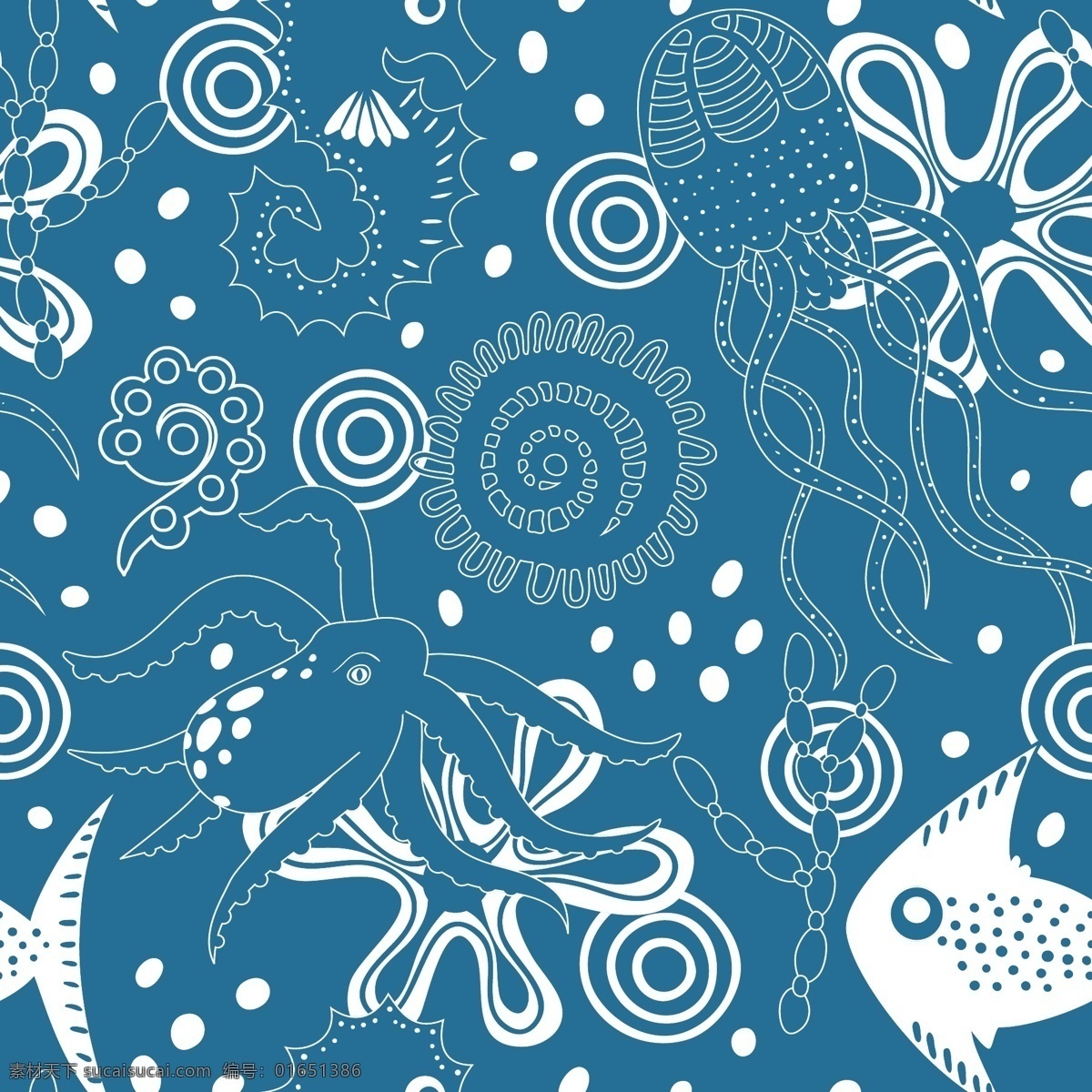 蓝色 卡通 鱼 花纹 背景 图 背景素材 底纹背景 卡通鱼 水母 广告背景图 素材免费下载 模版 矢量 海洋生物 图画 八爪鱼