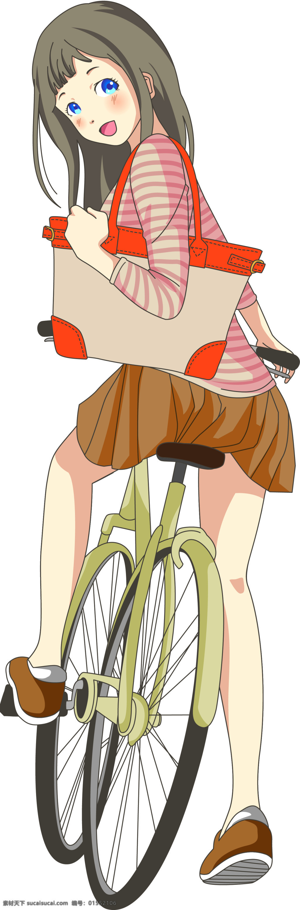 可爱 卡通 骑 自行车 人物 女性 插画 包包 女生