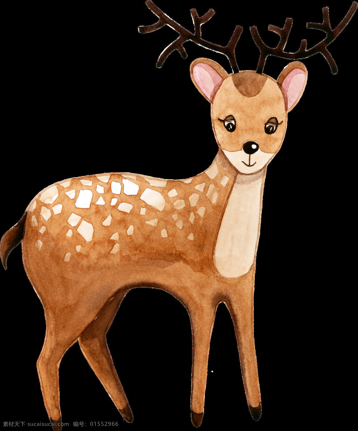 手绘 只 小鹿 透明 梅花鹿 可爱 棕色 站着 透明素材 免扣素材 装饰图片