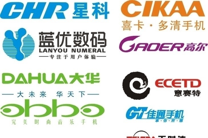手机标志 星科壬 星秋 喜卡 多清 蓝优 高尔 大华 意赛特 obbo 佳通手机 天时达 企业 logo 标志 标识标志图标 矢量