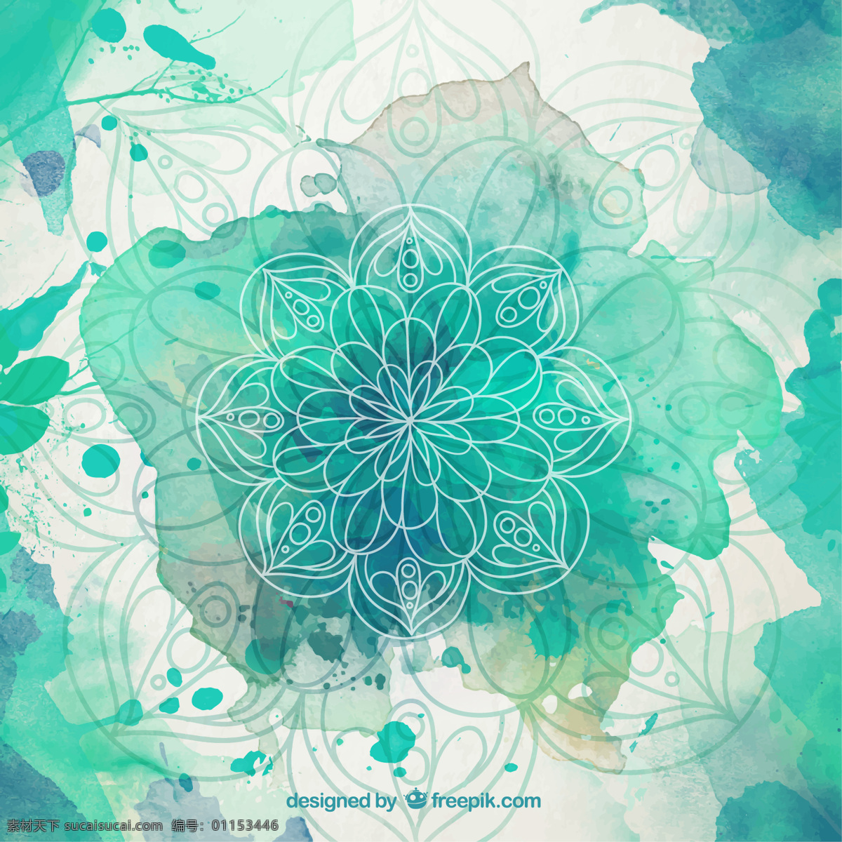 绿色 水彩 飞溅 曼荼罗 背景 花卉 抽象 手 装饰 曼陀罗 手绘 水彩花 形状 装饰品 阿拉伯语 印度 绘画 伊斯兰教