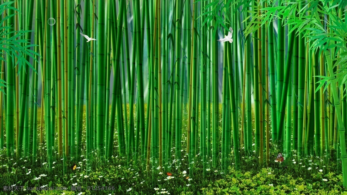 竹林背景 绿色柱子 绿色草地 小清晰 绿色 唯美 分层