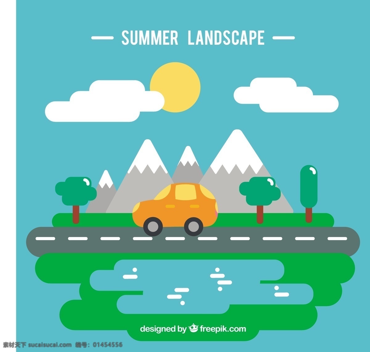 平面设计 背景 下 夏季 旅游景观 汽车 旅游 阳光 自然 景观 平面 度假 山地 出行 自然背景 车辆 季节