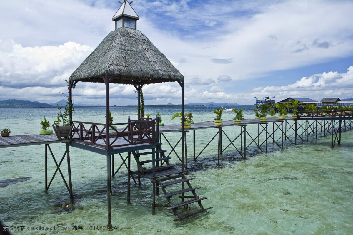 国外旅游 海景 海水 楼梯 旅游摄影 木桥 盆栽 沙巴海景風光 草屋 天空 植物 小岛 馬來西亞 风景 生活 旅游餐饮