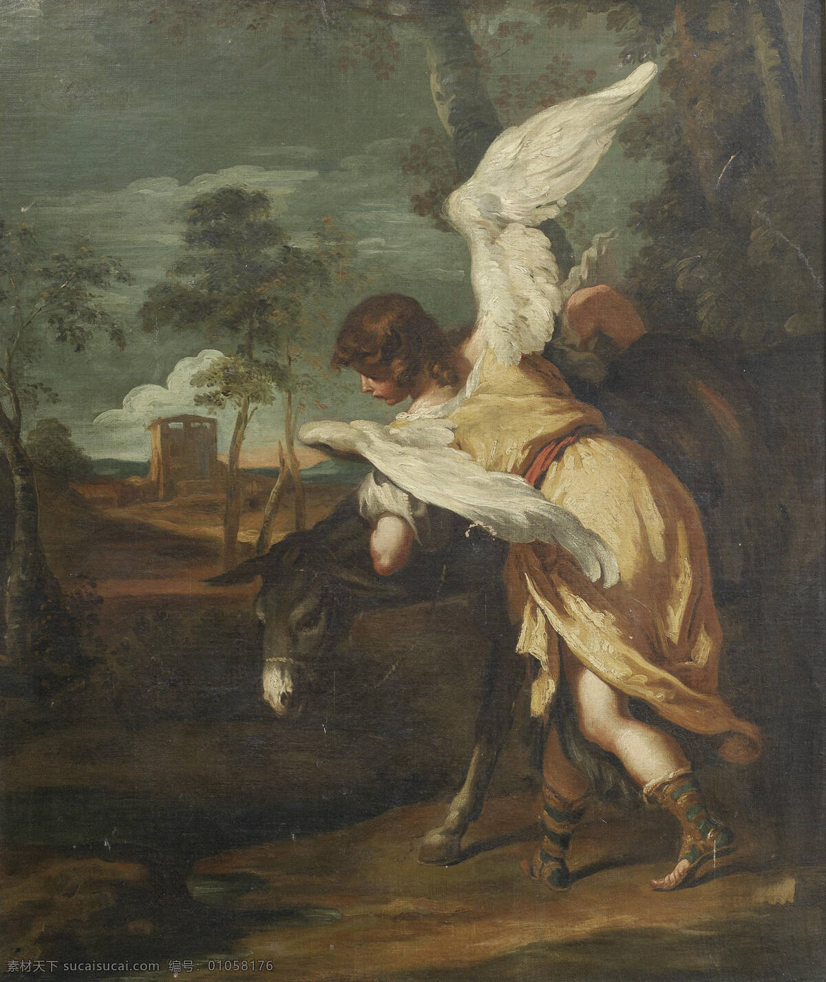 天使与驴 圣经故事 野外 驴 天使 降临 古典油画 油画 绘画书法 文化艺术