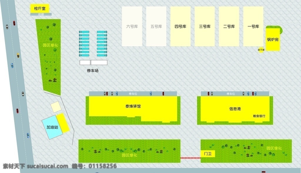 区域 平面 示意图 区域导向 箭头 矢量 停车场 园区 厂区 街道 厂区平面图