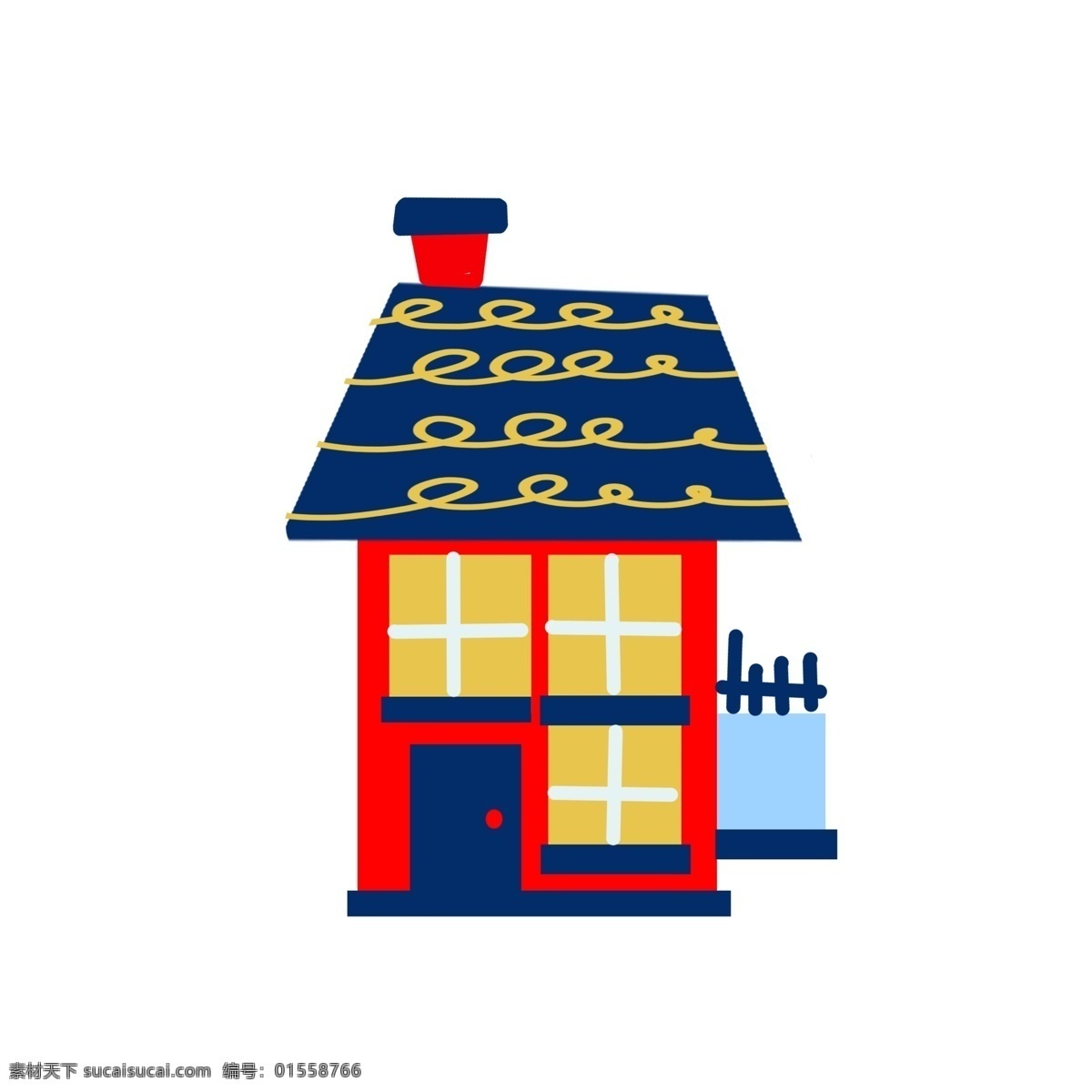 红色 小房 子建 筑 插画 简约房屋建筑 卡通小房子 彩色卡通房屋 红色小房子 蓝色屋顶建筑 黄色窗户