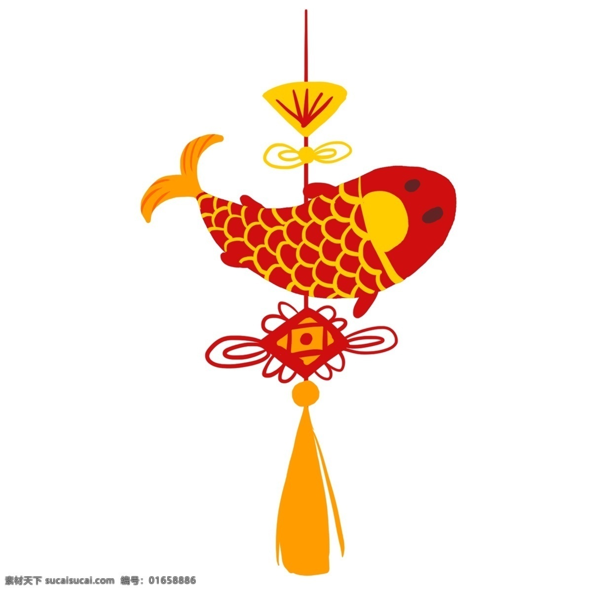 卡通 新年 喜庆 鱼 挂件 红色 卡通鱼 手绘 中国结 中国风 节日 新年插画 新年挂件 挂件装饰 鱼挂件