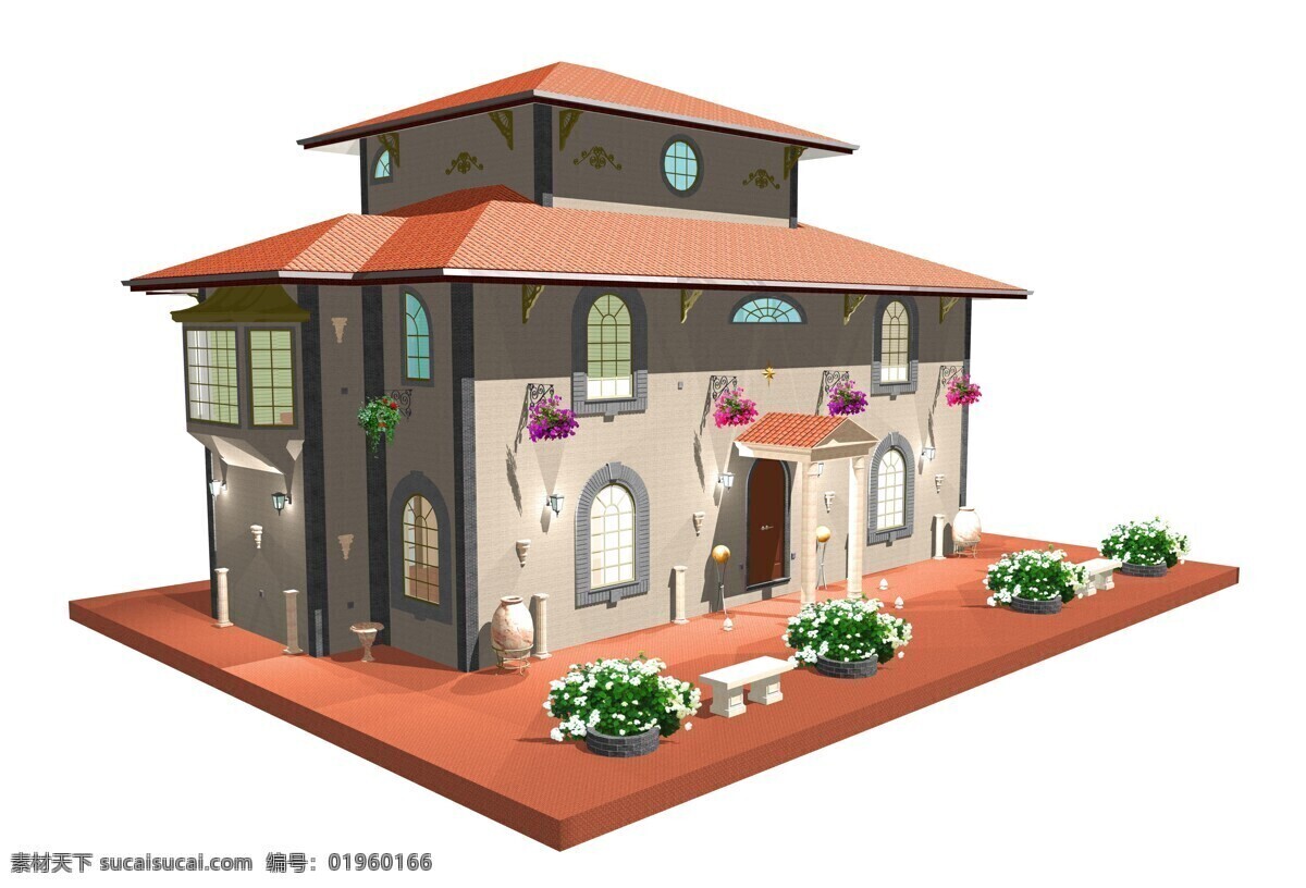 3d 花园洋房 模型 3d渲染房子 房子模型 建筑设计 楼房 环境家居
