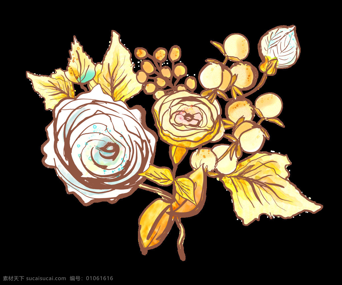 手绘 时尚 花卉 卡通 透明 抠图专用 装饰 设计素材
