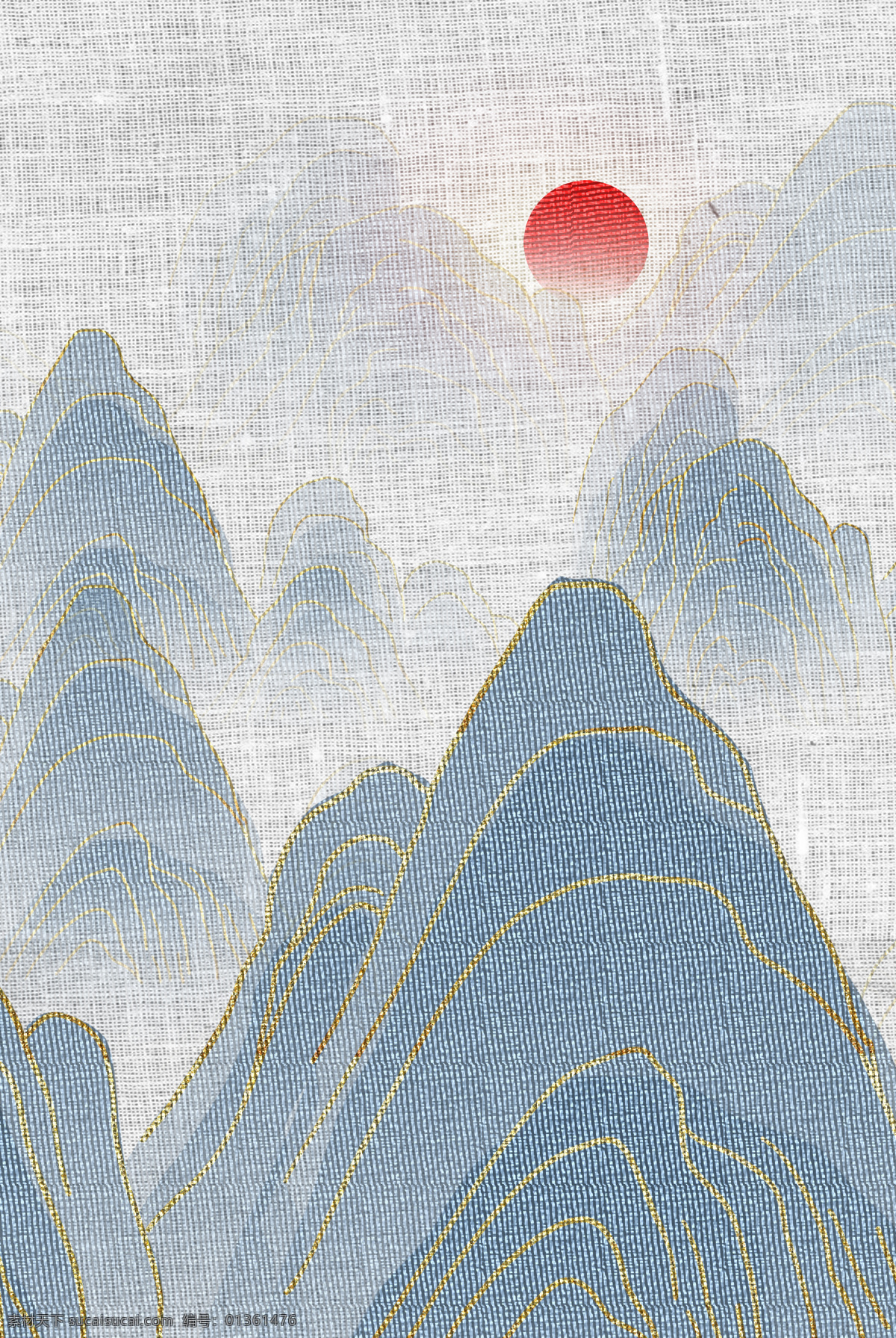 山水 复古 刺绣 效果 背景 海报 素材图片 古风背景