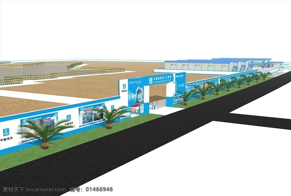 工地 大门 3d 效果图 中国建筑 品牌布 工地大门 施工区大门 中建一局 中建八局 3d效果图 布局设计 3d设计 其他模型