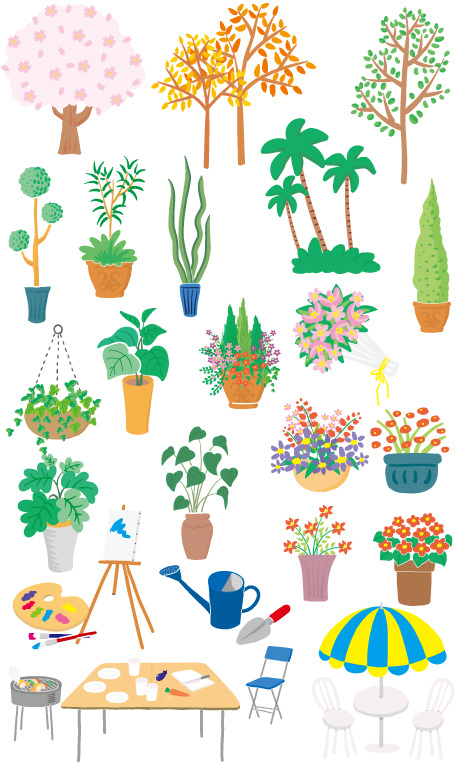 愛 盆栽 園 藝 矢量 插图 花 烤肉 植物 畫架 園藝 樹 矢量图 其他矢量图